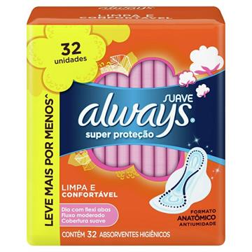 126199 Absorvente Super Proteção Com Abas Cobertura Suave Always 32 Unidades