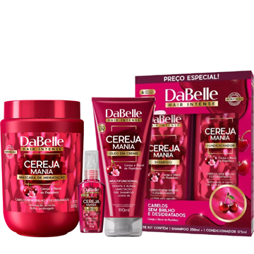 141695 Kit DaBelle Cereja Mania Máscara de Hidratação + Óleo Reparador + Creme para Pentear