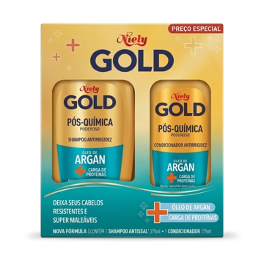 717658 Shampoo + Condicionador Niely Gold Pós-Química Óleo de Argan + Carga de Proteínas