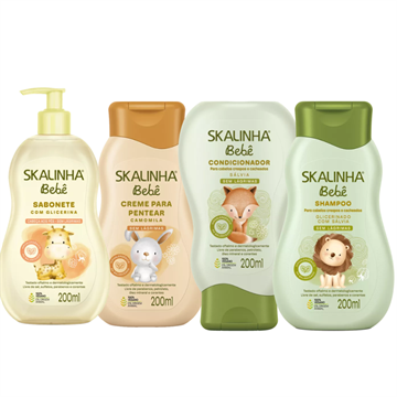 141655 Shampoo e Condicionador Skalinha Bebê Sálvia + Sabonete Líquido + Creme para Pentear