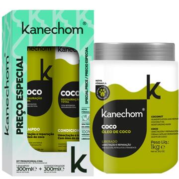 141755 Shampoo e Condicionador Kanechom Coco Restauração Total + Máscara Hidratante