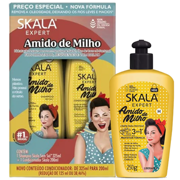 141725 Shampoo e Condicionador Skala Amido de Milho + Creme para Pentear