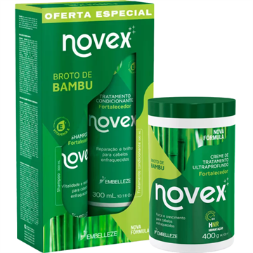 141703 Kit Broto de Bambu Novex Shampoo e Condicionador + Creme de Tratamento