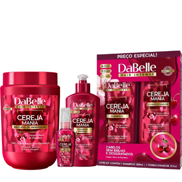 141696 Kit DaBelle Cereja Mania Máscara de Hidratação + Óleo Reparador + Creme para Pentear