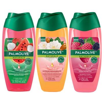 141739 Kit Sabonete Líquido Palmolive Melancia e Lichia + Framboesa e Amora + Camélia e Óleo de Amêndoas