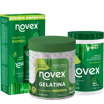 141708 Kit Broto de Bambu Novex Shampoo e Condicionador + Creme de Tratamento + Gelatina