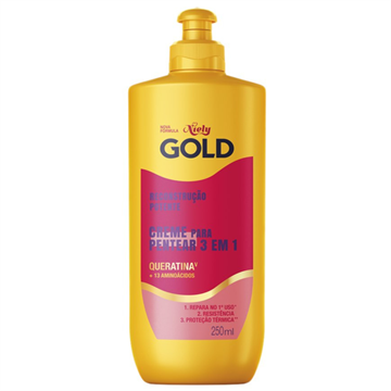 482659 Creme para Pentear 3 em 1 Niely Gold Reconstrução Potente Queratina-V + 13 Aminoácidos 250ml