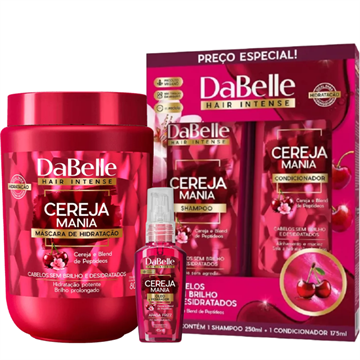 141692 Kit DaBelle Cereja Mania Shampoo e Condicionador + Óleo Reparador + Máscara de Hidratação
