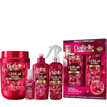 141697 Kit DaBelle Cereja Mania Máscara de Hidratação + Óleo Reparador + Creme para Pentear + Fluido Protetor