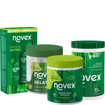 141701 Kit Broto de Bambu Novex + Creme de Tratamento + Creme para Pentear + Gelatina
