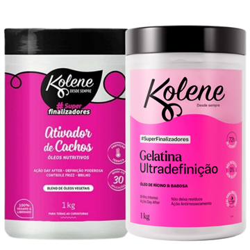 141727 Kit Kolene Ativador de Cachos Óleos Nutritivos + Gelatina Ultradefinição Óleo de Rícino e Babosa