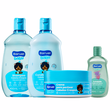 141553 Shampoo e Condicionador + Creme para Pentear Baruel Baby Cabelos Crespos + Colônia Toque de Frescor