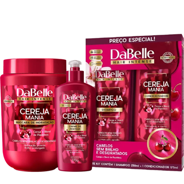 141699 Kit DaBelle Cereja Mania Shampoo e Condicionador + Máscara de Hidratação +Creme para Pentear