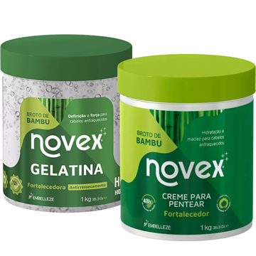 141704 Kit Broto de Bambu Novex Creme para Pentear + Gelatina