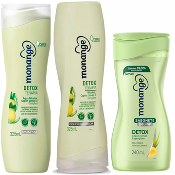 292636 Shampoo e Condicionador Monange Detox + Sabonete Líquido
