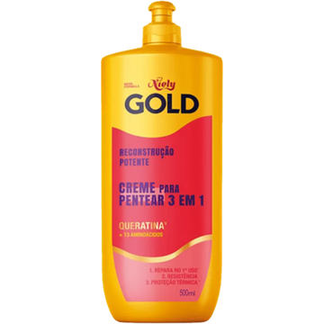482611 Creme para Pentear 3 em 1 Niely Gold Reconstrução Potente Queratina-V + 13 Aminoácidos 500ml