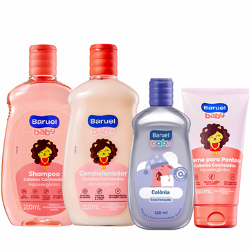 141547 Shampoo e Condicionador + Creme para Pentear Baruel Baby Cabelos Cacheados + Colônia Sono Tranquilo