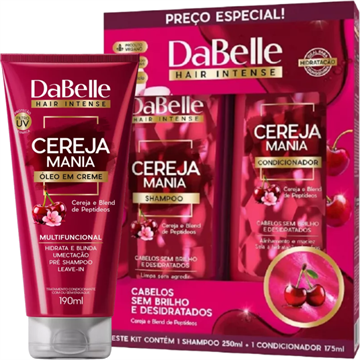 141658 Shampoo e Condicionador DaBelle Cereja Mania + Óleo Creme