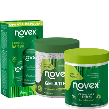 141705 Kit Broto de Bambu Novex Shampoo e Condicionador + Creme para Pentear + Gelatina