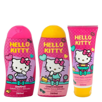 141631 Shampoo e Condicionador Hello Kitty Cabelos Lisos e Delicados + Creme para Pentear Cia da Natureza
