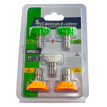 JOGO 5 BICOS 025 (DIAM. 0.94MM) – 2 VERDES 25°, 2 AMARELOS 15°, 1 BRANCO 40°