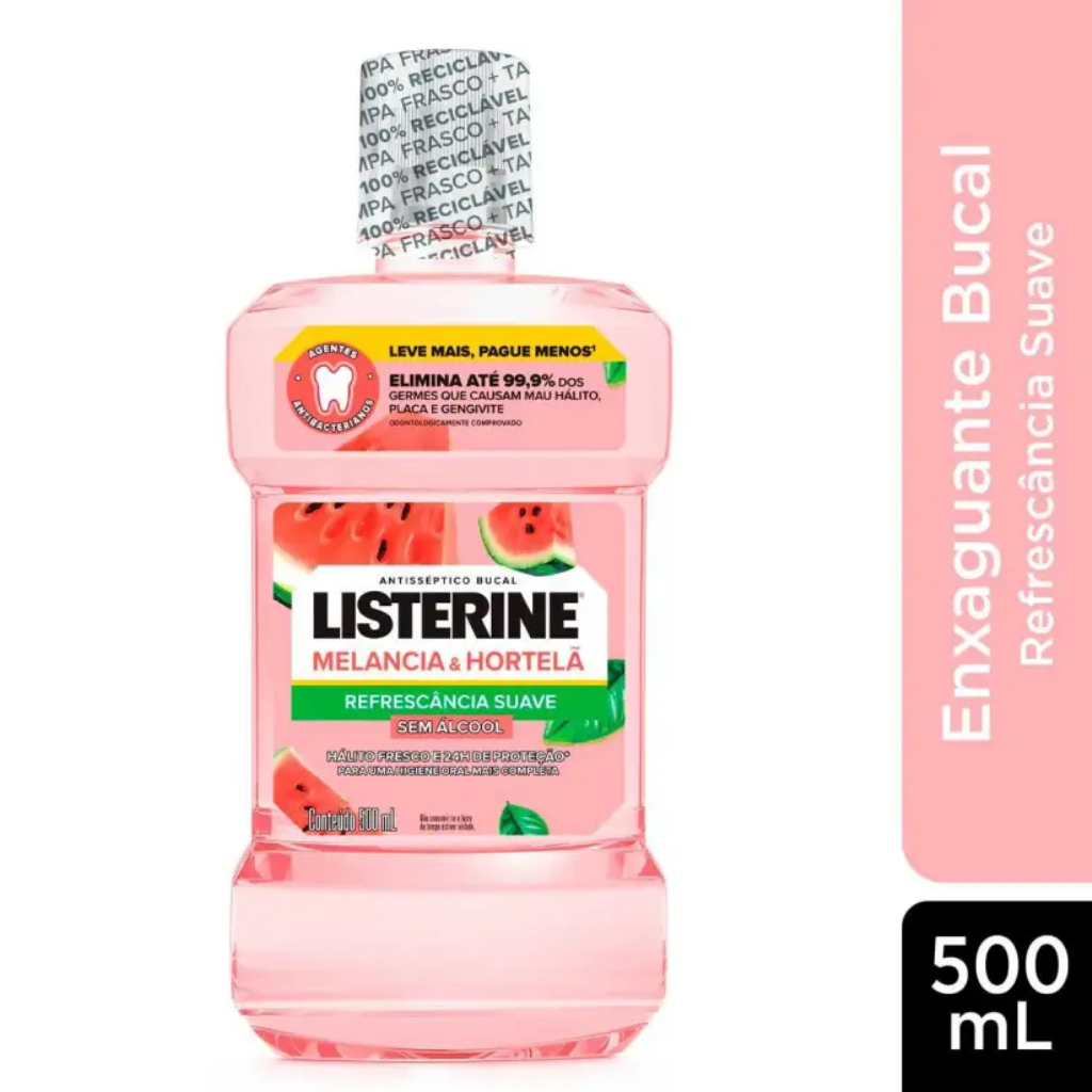 ENXAGUANTE BUCAL LISTERINE MELANCIA E HORTELA SEM ALCOOL 500ML