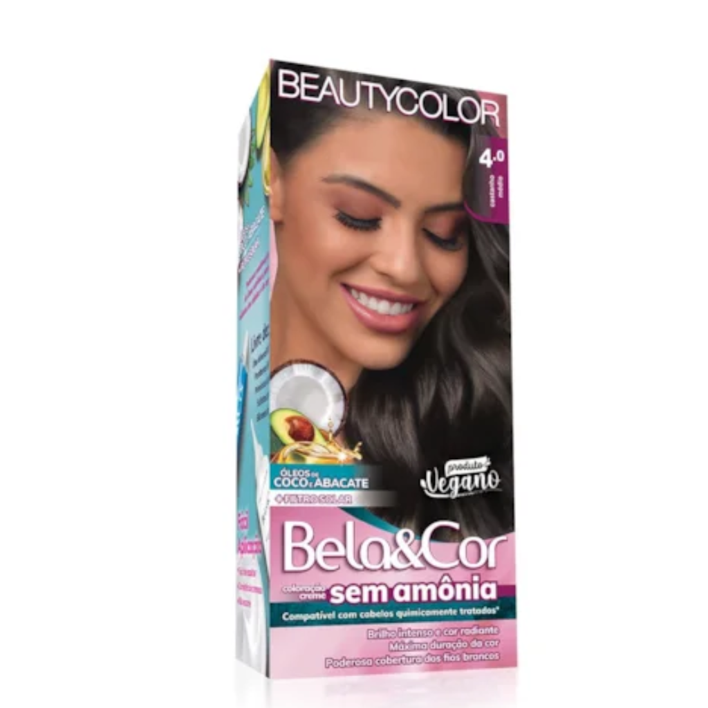 BEAUTYCOLOR BELA&COR KIT SEM AMONIA COR 4.0 CASTANHO MEDIO