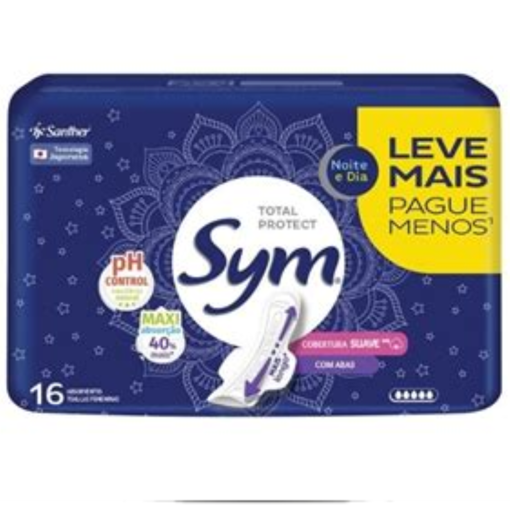 ABSORVENTE SYM SUAVE COM ABAS NOT L16P14 AZUL 16UN