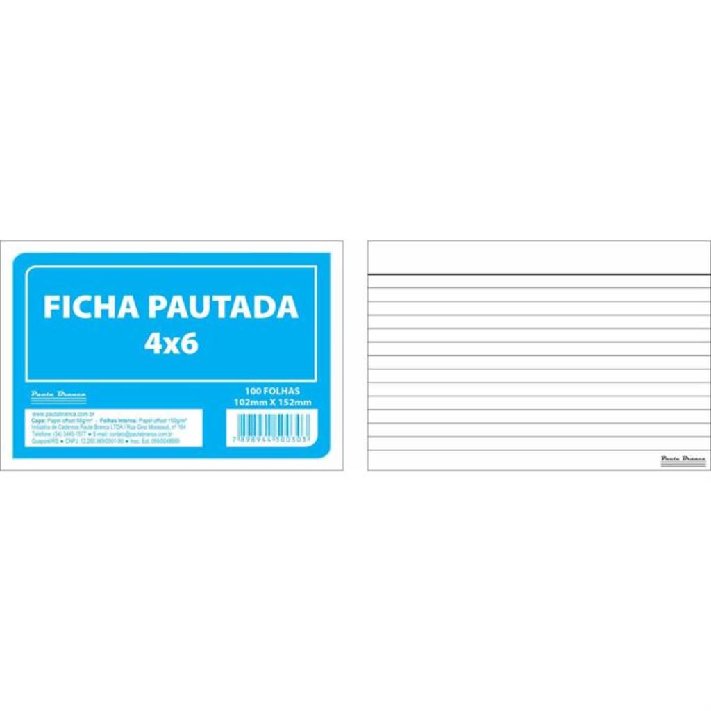 Ficha Pautada 4x6 15,2 x 10,2 cm 100 Folhas - Marca Pauta Branca