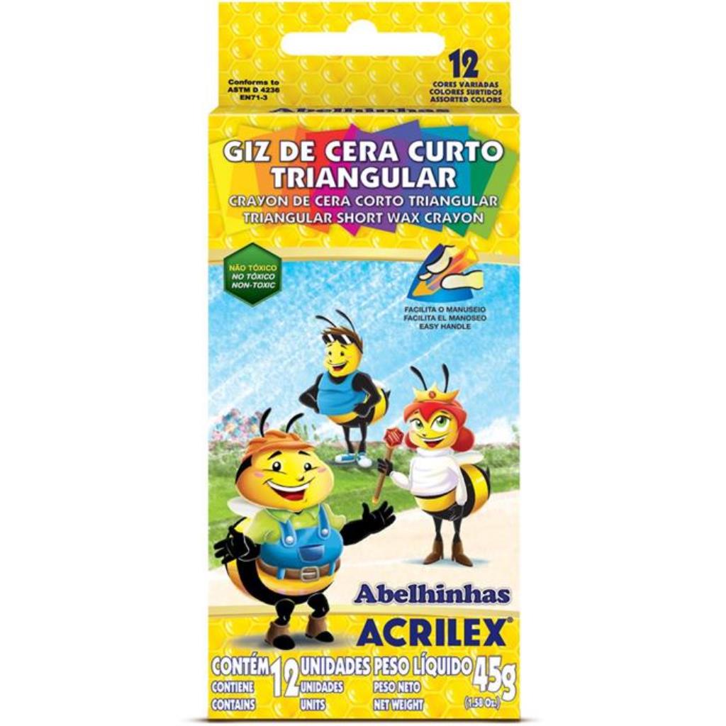 Giz de Cera Curto 12 Cores Triangular 45 g - Acrilex