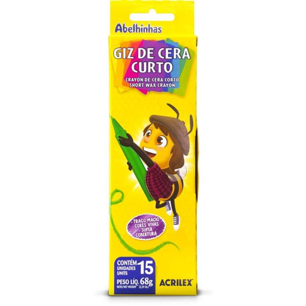 Giz de Cera Curto 15 Cores 68 g - Acrilex