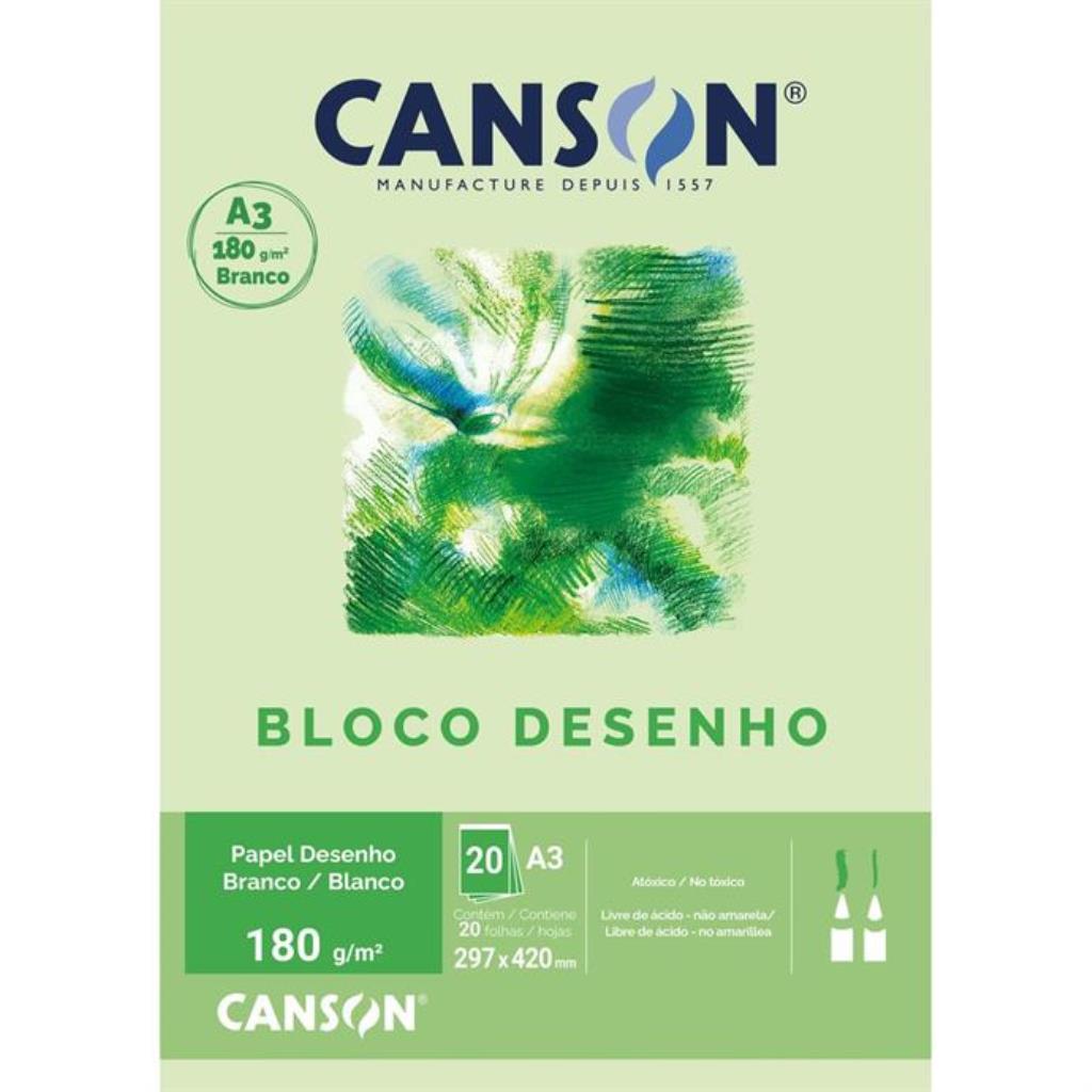 Bloco para Educação Artística Desenho A3 180 g 20 fls. Branco - Canson
