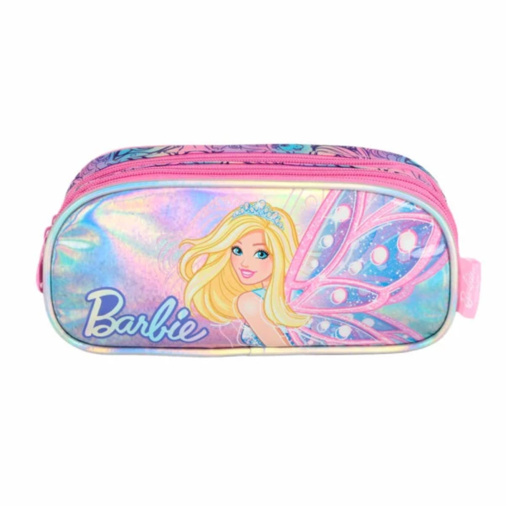 Estojo Infantil Escolar Triplo - Barbie Fada - Rosa - Luxcel