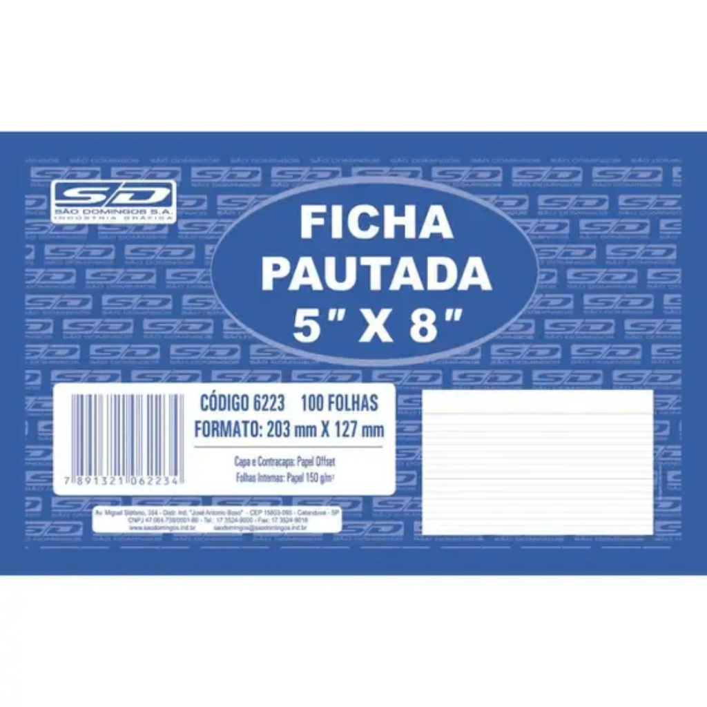 Ficha Pautada 5X8 com 100 folhas 150g/m²