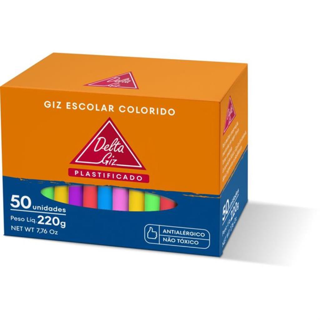 Giz Escolar Plastificado Color Caixa com 50 unidades - Delta