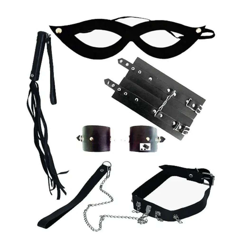 KIT SAFADINHA (ALGEMA COURO, COLEIRA, MASCARA E CHICOTE)