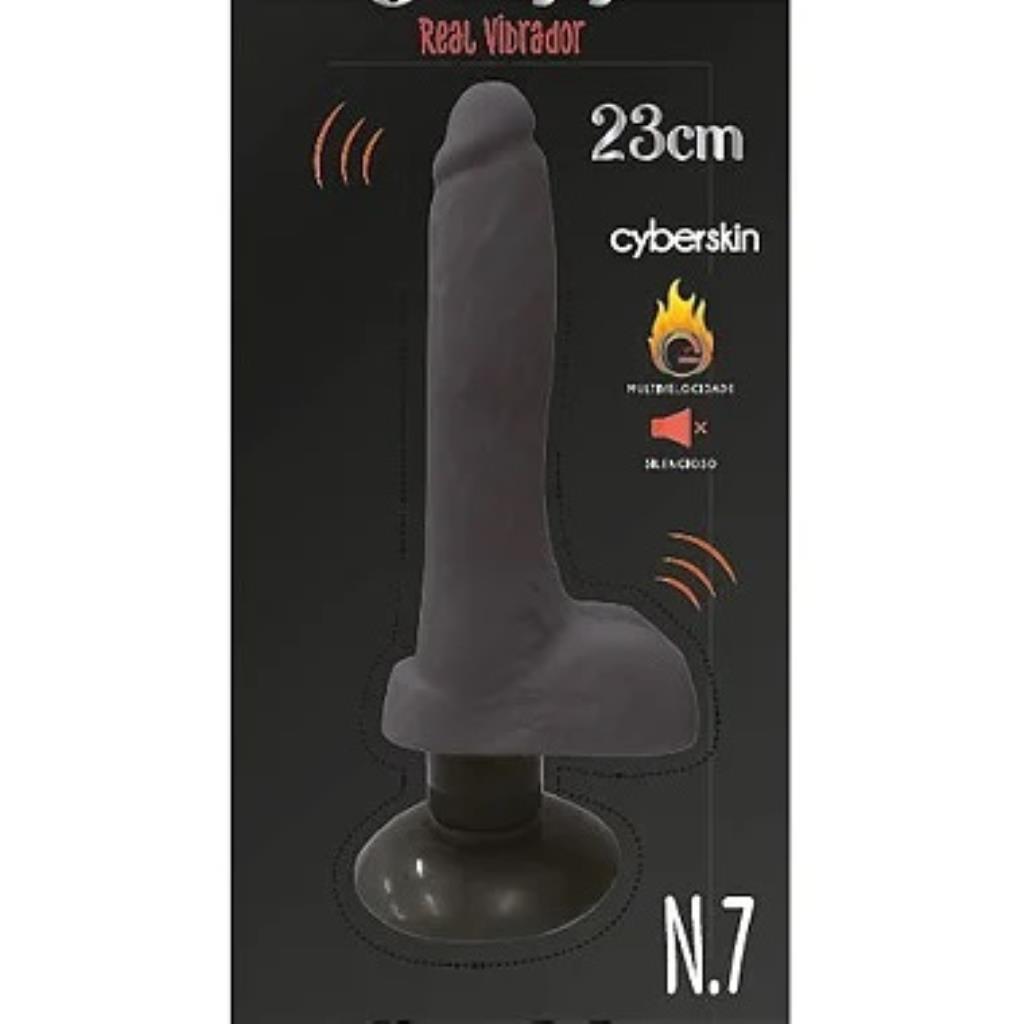 PROTESES DE CYBER SKIN 23 CM BLACK VENTOSA COM ESCROTO E VIBRO N.7 / YSZE582