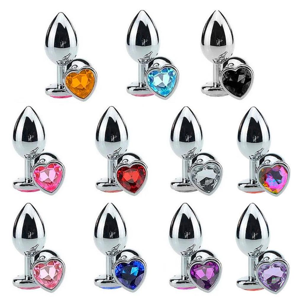 PLUGUE ANAL METAL PRATA FORMATO CORACAO PEDRA PRETA 8,0X3,4 CM TAMANHO M