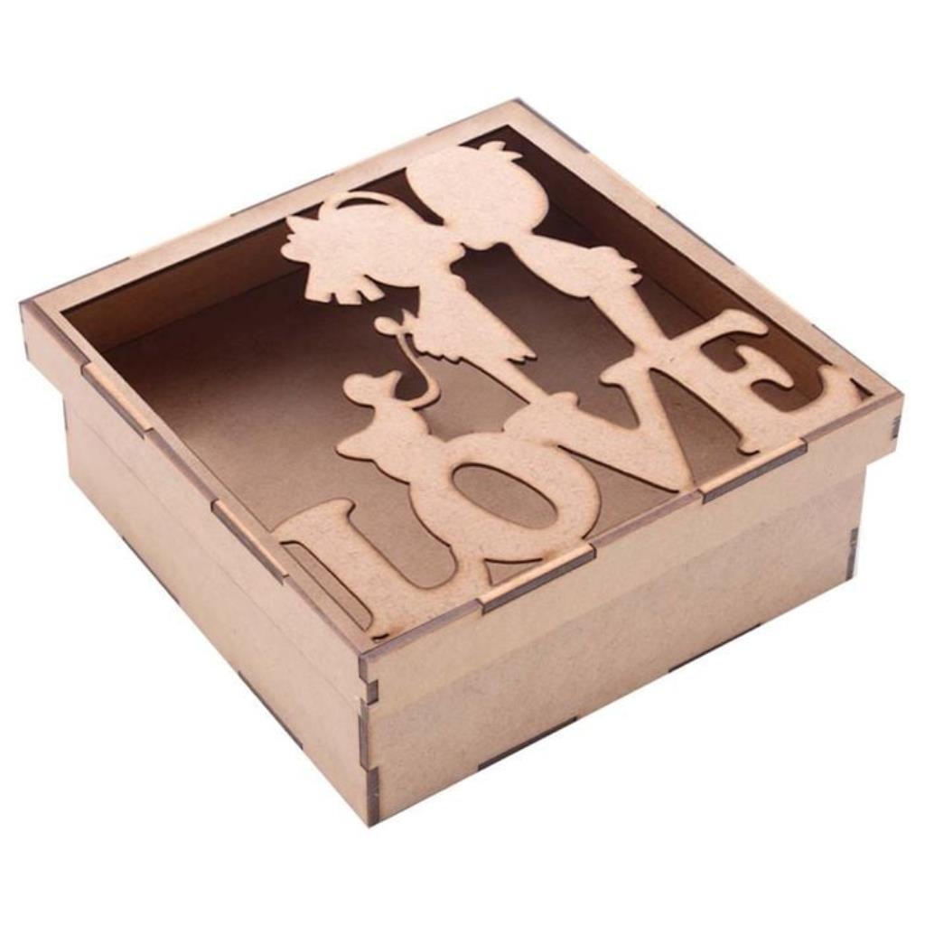 CAIXA MDF CASAL LOVE QUADRADA 15X15X6CM HOT PINK PADRAO