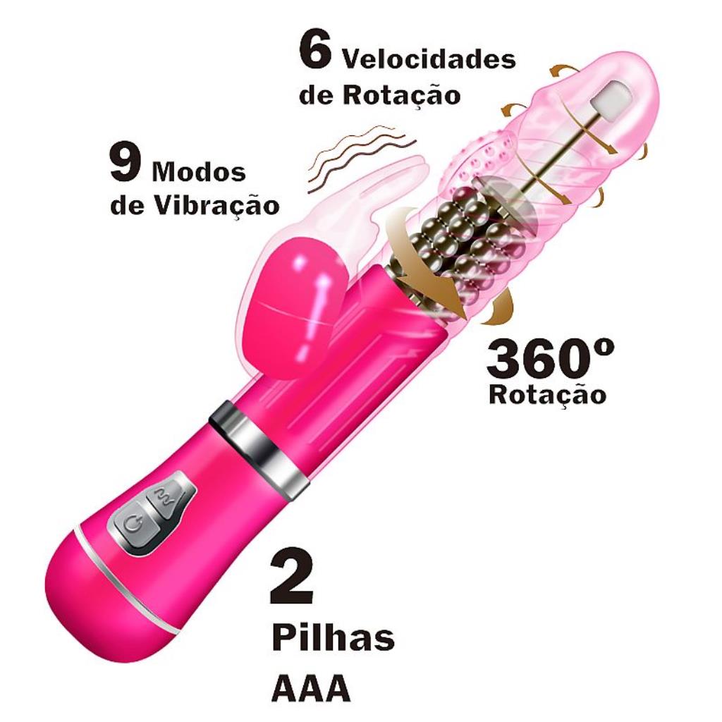 VIBRADOR ROTATIVO C/ ESTIMULADOR COELHO PILHA 2X AAA 22,5 X 3,5 CM / 8488 / 8493 / 6941994306263 / 6941994306126