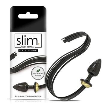 PLUG ANAL COM CHICOTE DE METAL SLIM 7,24X2,96 CM BLACK EDITION / MT023 / MT053