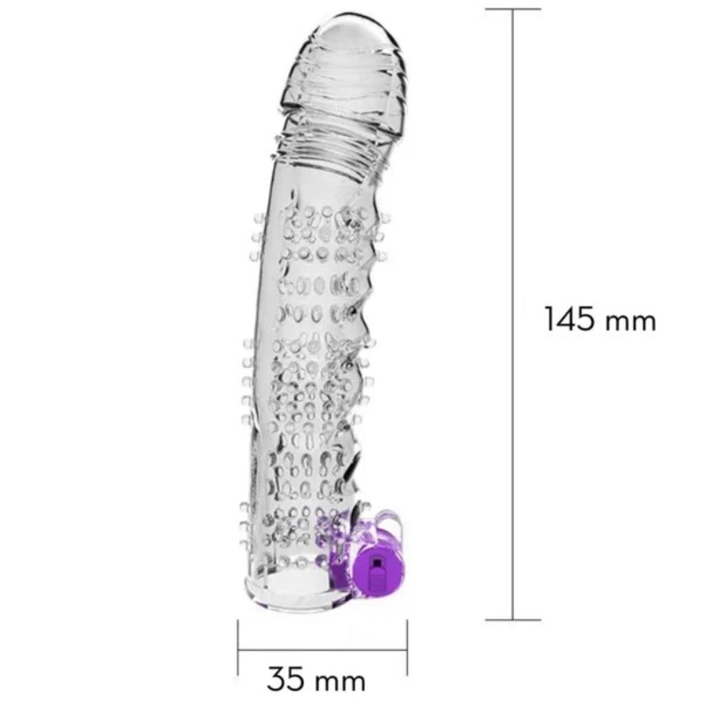 CAPA PENIANA 14,5 X 3,5 CM COM TEXTURA E VIBRO VIBE TOYS TRANSPARENTE / MLNA1527-TP