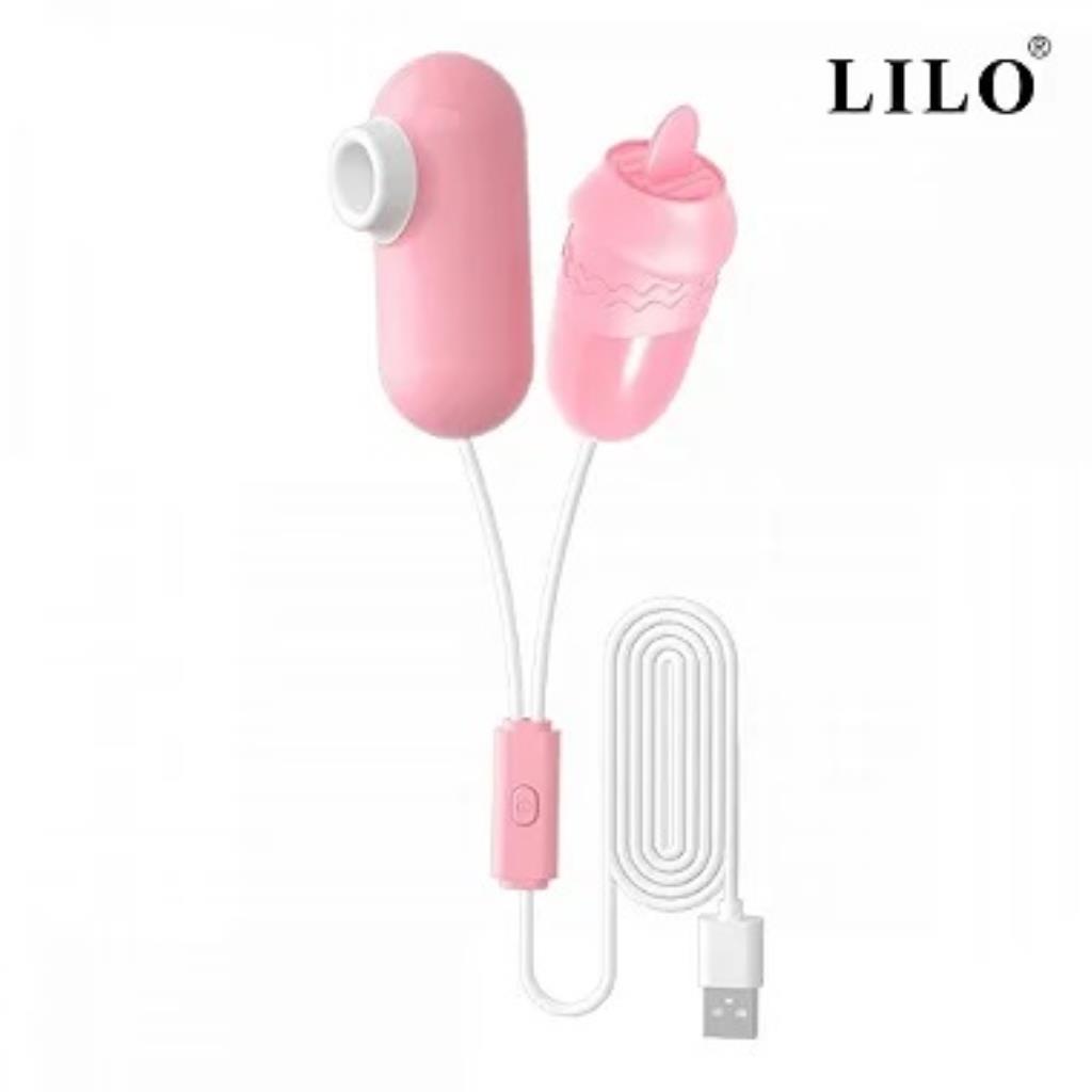 CAPSULA VIBRATORIA DUPLA 12 MODOS DE LINGUA VAI E VEM E PULSACOES LILO ROSA / OV031B