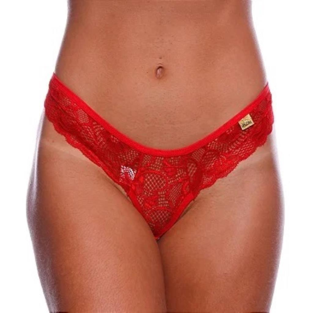 TANGA TAILANDESA COM PEROLAS FLUORESCENTE PATITEX VERMELHO