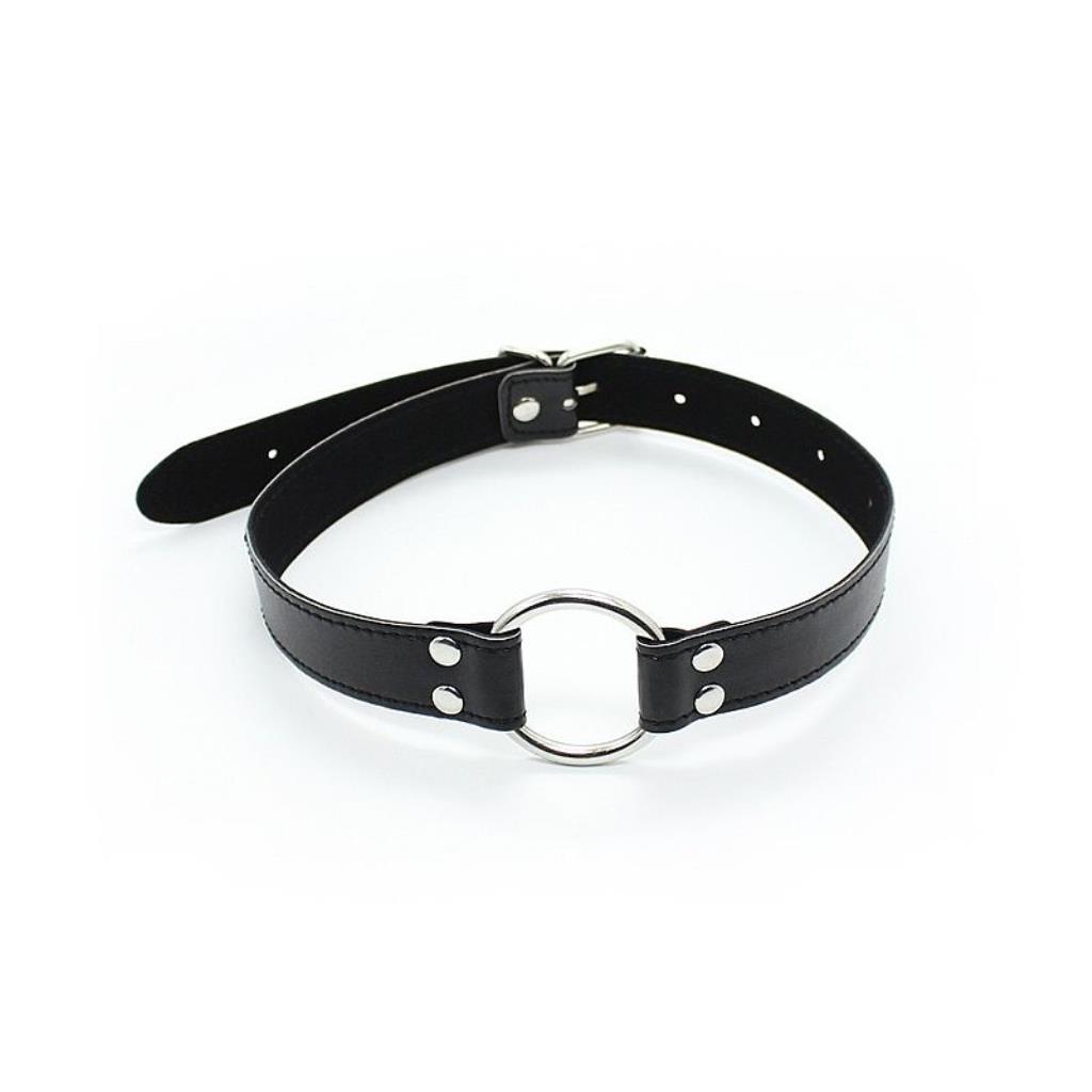 MORDACA COURO CHOKER COM ANEL DE METAL - PRETO