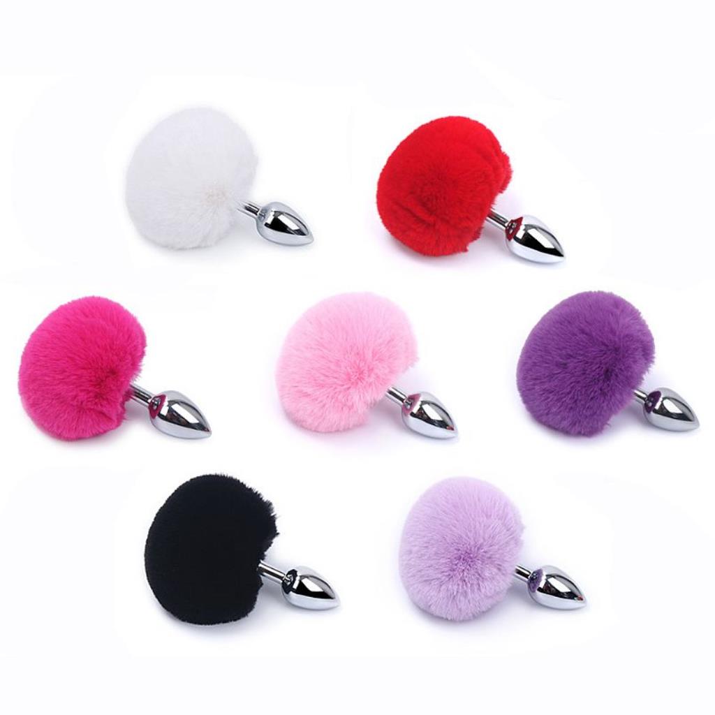 PLUGUE ANAL METAL RABO DE COELHO POPOM 7X2 CM - TAMANHO - P / 5501