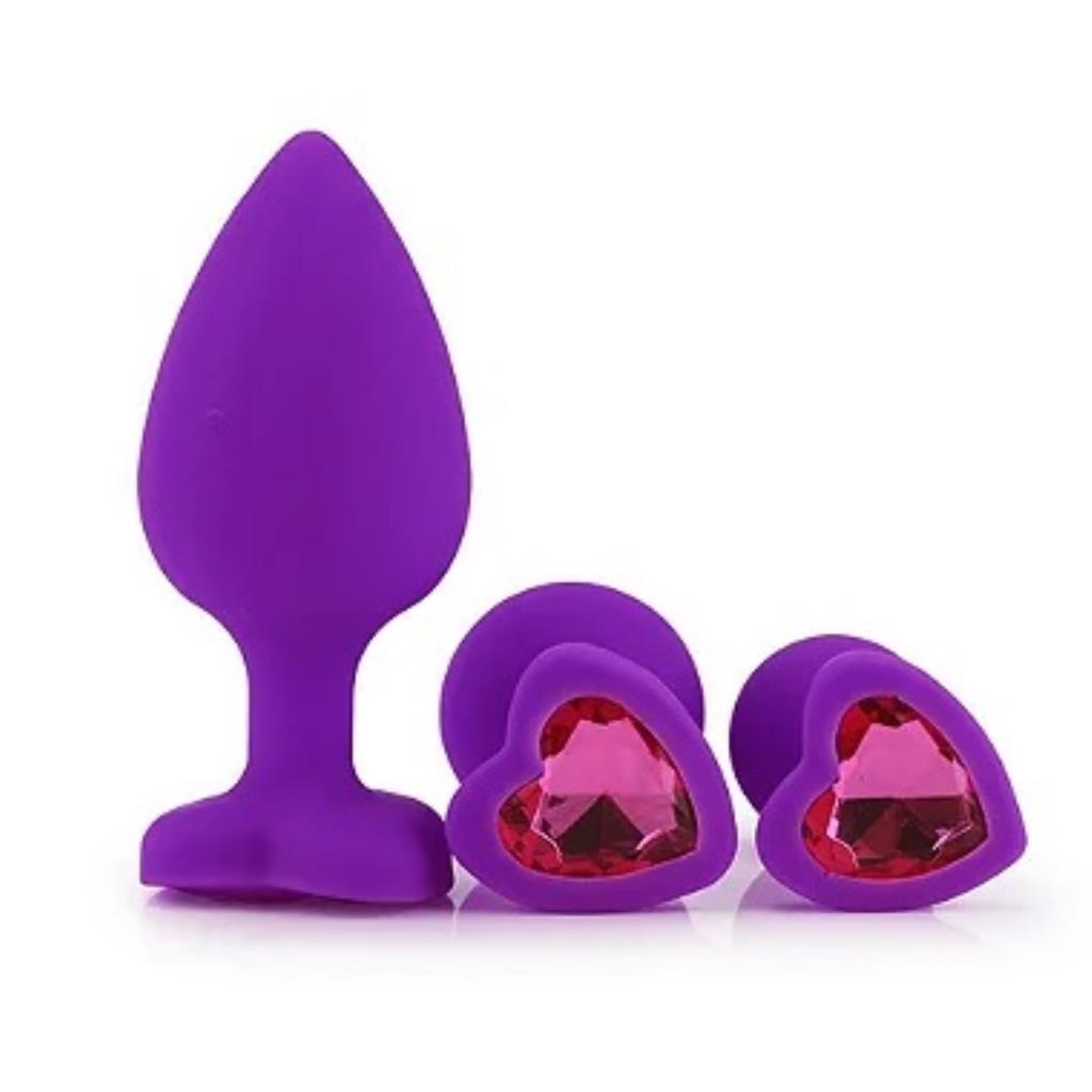 PLUG ANAL SILICONE CORACAO MEDIO 8 X 3,4CM ROXO