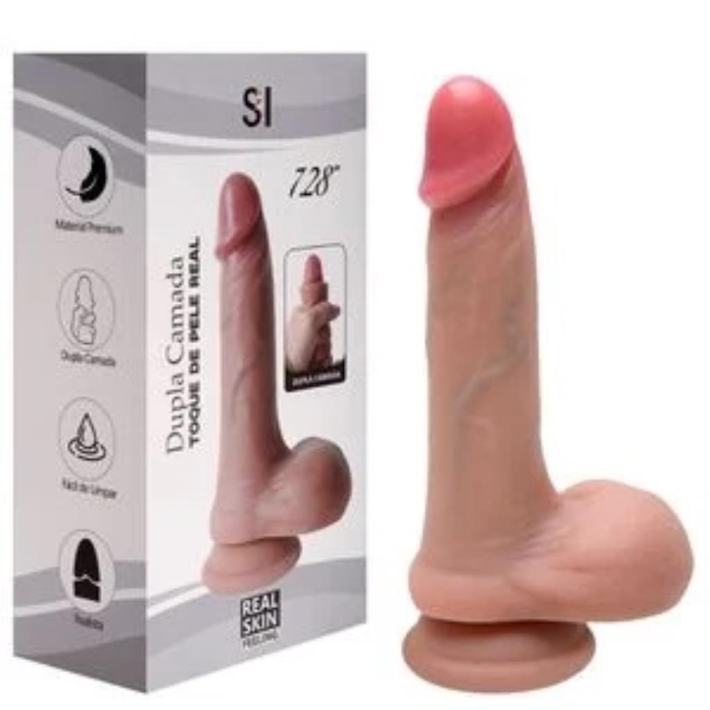 PÊNIS DE SILICONE  DUPLA CAMADA 18,5 X 3CM