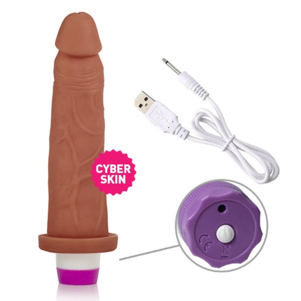 PÊNIS MARROM REALÍSTICO EM CYBER SKIN 18,5x4,5CM COM VIBRADOR RECARREGÁVEL