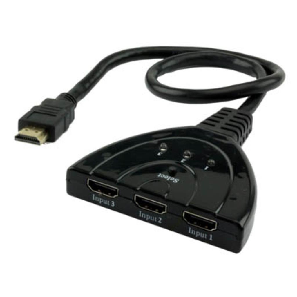 Chave Seletora HDMI 3 Entradas 1 Saida Com Cabo 60cm - Compativel P/ TV 3d